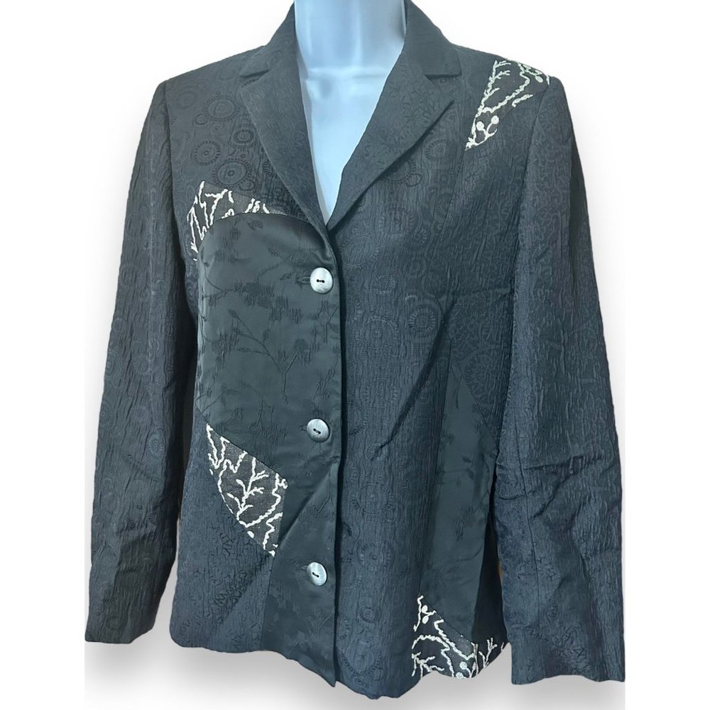 Canvasbacks Black Mixed Print Textured Blazer Jac… - image 1